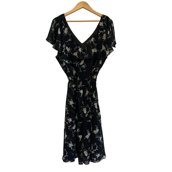 City Chic Floral V-Neck Midi Dress Womens 18 Whimsigoth Fairy Cottagecore Black - Picture 1 of 16